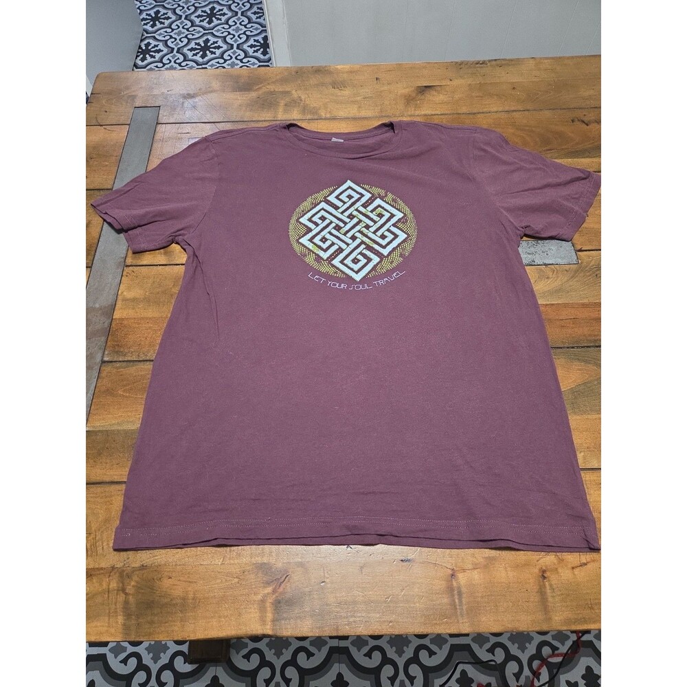 Soul Flower Let Your Soul Travel Endless Knot T Shirt XL Maroon Boho Yoga
